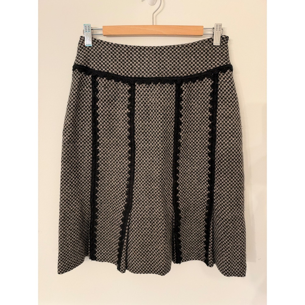 Tracy Reese 100% Wool A-line Skirt Preppy Academia Size 4 Black White Lined